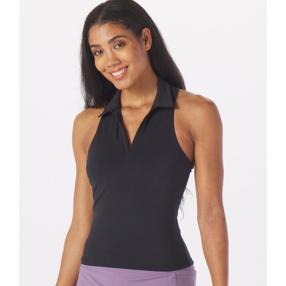 NWT Glyder Ace Polo Black Razor Back Tank Top Built in Bra XL NEW